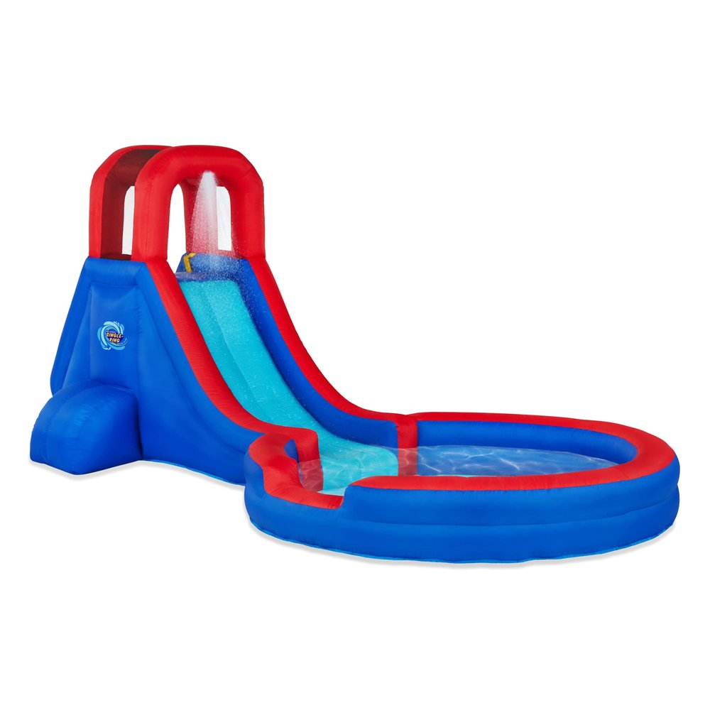 Sunny & Fun Inflatable Single Ring Water Slide Park  Heavy-Duty for Outdoor Fun - Climbing Wall, Slide & Deep Pool  Easy to Set Up & Inflate with Included Air Pump & Carrying Case