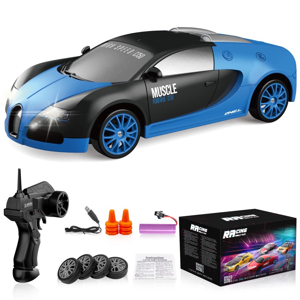 Desdoni Remote Control Car RC Drift Car 2.4GHz 1:24 Scale 4WD High Speed RC Cars Vehicle with LED Lights Batteries and Drifting Tires Racing Sport Toy Cars for Adults Boys Girls Kids Gift
