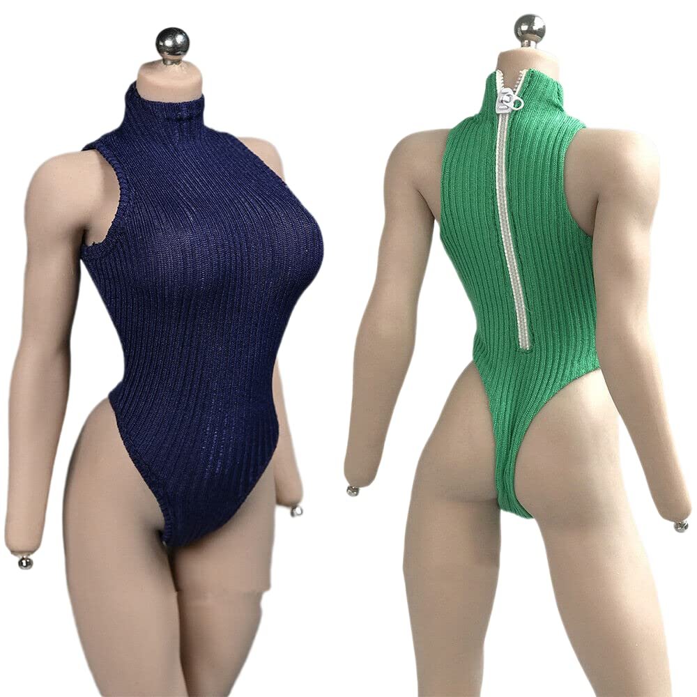 1/6 Scale Female Figure Clothes,Girl Bodysuit Zipper Jumpsuit Clothing for 12inch PH TBL Seamless Action Figure Body(Dark Blue)