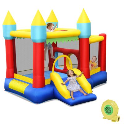 HONEY JOY Inflatable Bounce House, Blow up Moon Bounce for Kids w/Slide, Giant Jumpy Area, Ocean Ball Pit, Basketball Rim, Stakes, Jumping Bouncy Castle for Indoor Outdoor (with 480W Blower)