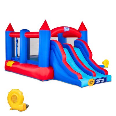 Sunny & Fun Inflatable Bouncy Castle with Dual Slide Heavy-Duty for Outdoor Fun - Climbing Wall, Slides, Bounce House Easy to Set Up & Inflate with Included Air Pump & Carrying Case