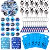 Jerify 110 Pcs Shark Party Favors Keychains Tooth Necklaces, Silicone Bracelet Wristbands Button Pins Gift Bags and Stickers for Birthday Shark Party Supplies Ocean Sea view 1