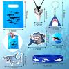 Jerify 110 Pcs Shark Party Favors Keychains Tooth Necklaces, Silicone Bracelet Wristbands Button Pins Gift Bags and Stickers for Birthday Shark Party Supplies Ocean Sea view 2