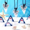Jerify 110 Pcs Shark Party Favors Keychains Tooth Necklaces, Silicone Bracelet Wristbands Button Pins Gift Bags and Stickers for Birthday Shark Party Supplies Ocean Sea view 4