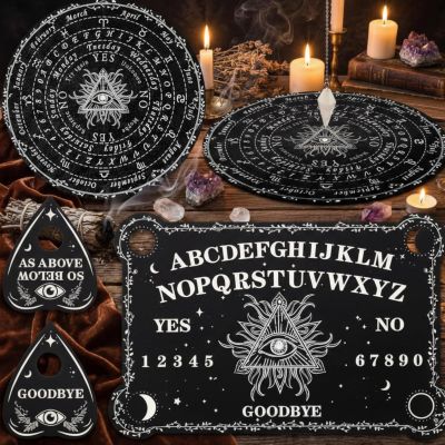 Threan Pendulum Dowsing Divination Board with Amethyst Set Wooden Spirit Talking Board Metaphysical Message Crystal Pendulum Necklace with Planchette for Wiccan Supply(Eye Style)