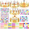 MGZTTHW Gold Paper Crown Set for Kids, DIY Crown Kit with Jewels Gem Number Letter Stickers for Birthday Party Decor and Craft Projects, 15 Pcs Adjustable Crown Hats in 5 Styles view 1