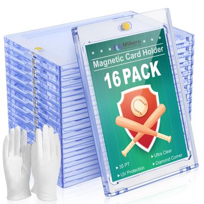 16ct Magnetic Card Holder for Trading Cards, 35pt Ultra Clear Baseball Card Holder, Hard Plastic Protectors for Sports and Game Cards