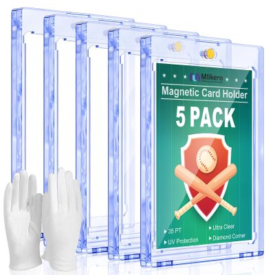 5ct Magnetic Card Holder for Trading Cards, 35pt Ultra Clear Baseball Card Holder, Hard Plastic Protectors for Sports and Game Cards