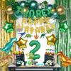 2nd Birthday Dinosaur Decorations - Rex Happy Birthday Banner, Cake & Cupcake Toppers, Green view 1