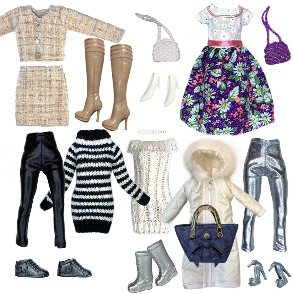 Eledoll Clothes Deluxe Fashion Pack for 11.5 inch - 12 inch Fashion Doll Four Seasons So Chic Set