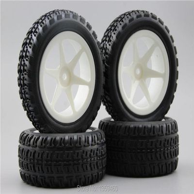 Replacement Part For 4pcs 1/10 Buggy Off Road Tire Tyre Front&Rear 6 Spoke White Wheel Rim Fit For 1:10 4WD Buggy Car 1/10 Tire 25034+27009 - (Color: No Glue)