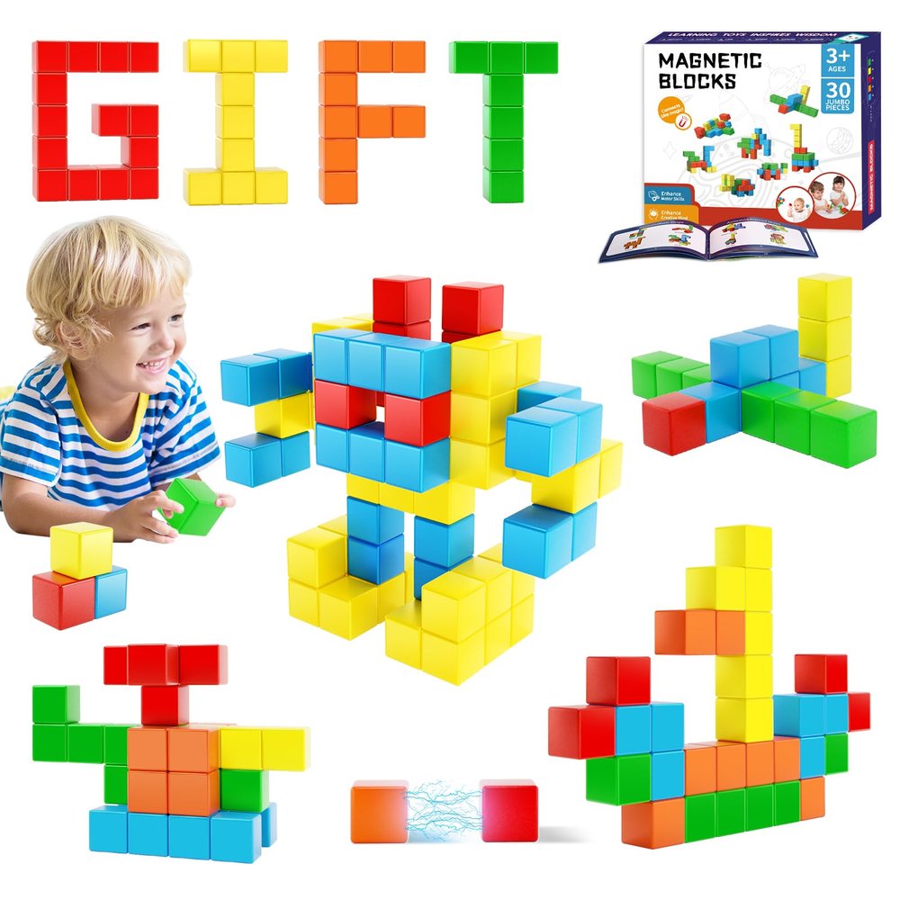 Hiwawind Magnetic Blocks 30pcs, Toddler Toys for Boys and Girls,Large 1.18 Inch Magnet Building Toys,Creative STEM Montessori Sensory Toys, Magnet Toys for Kids Age 3 4 5 6 7 8 Year Old