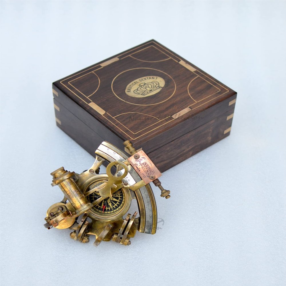 NAUTICAL COLLECTION "J. Scott London 1753 "Replica Sextant Nautical Vintage Style with 2 telescopes and Wooden Gift Box.