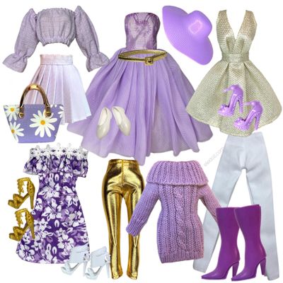 Eledoll Clothes Deluxe Fashion Pack for 11.5 inch - 12 inch Fashion Doll Purple Gold Set Lilly