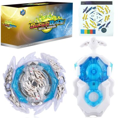 Bey Battling Top Blade Battle Set, B-189 Guilty Longinus Kr MDS-2 Spinning Top Starter Set with Launchers, Toy Gift for Boys Kids Children Ages 6+ White-Blue