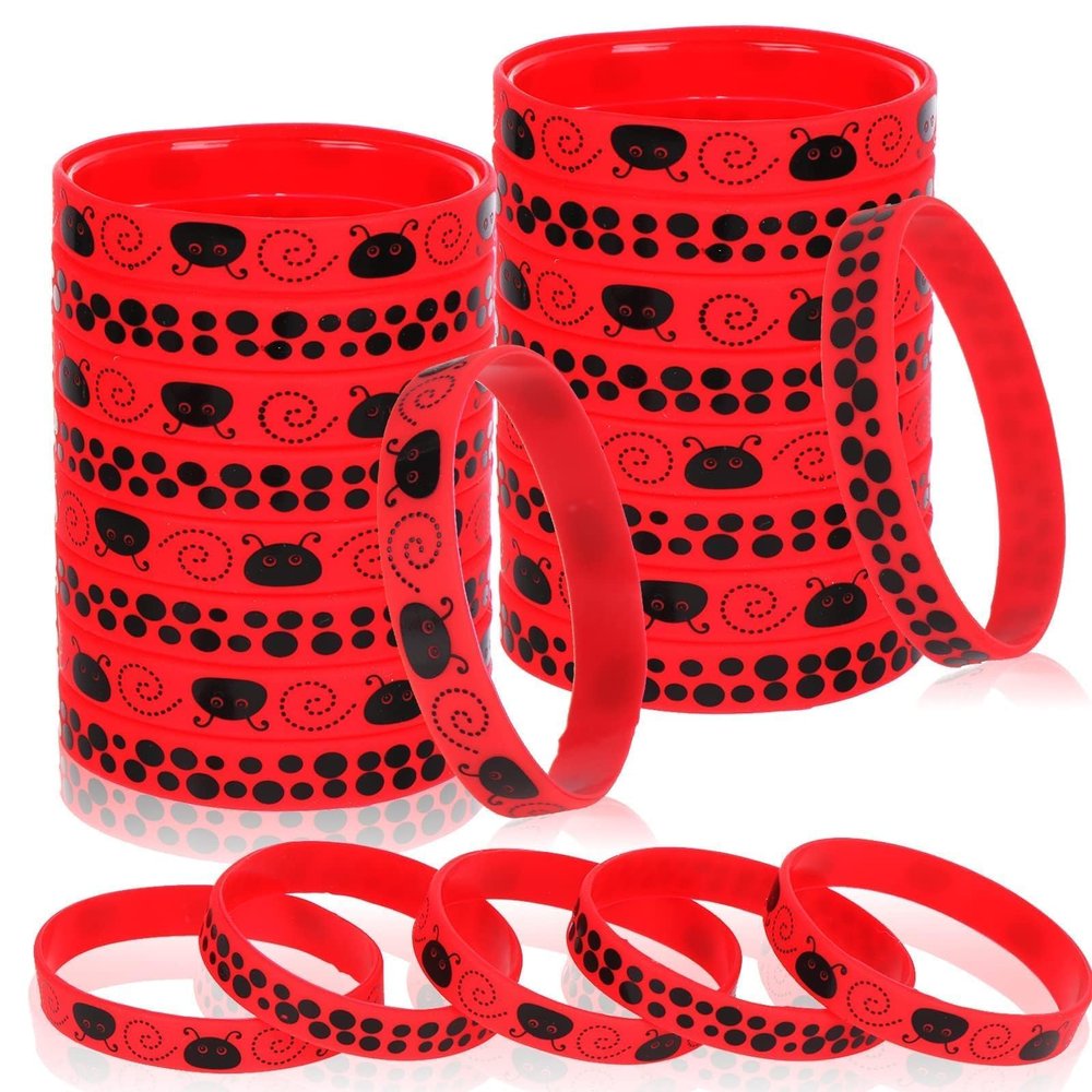 DatingShiny 24 Pieces Ladybug Silicone Bracelets Ladybug Silicone Wristbands Ladybugs Themed Party Favor Bracelet Wristband for Birthday Baby Shower Theme Party Decoration Favor Supplies