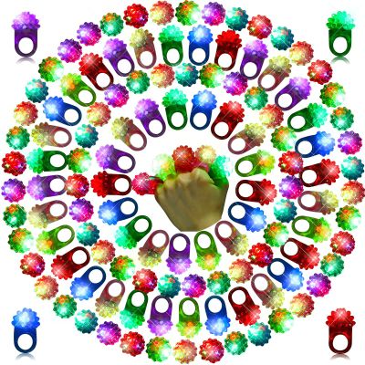 Sosation 100 Pcs Mardi Gras Light up Ring LED Flashing Ring Carnival Throws Party Favors Glow in the Dark Bumpy Jelly Finger Blinking for Kids Carnival Party Supplies(Colorful)