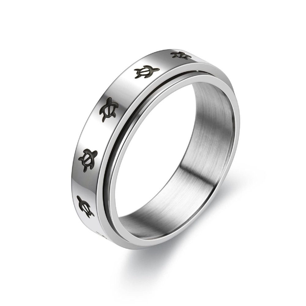COLORFUL BLING Cute Turtle Spinner Ring Anxiety Relief Rings Stainless Steel Band Moon Star Anxiety Fidget Ring Anti Anxiety Stress Ring for Women Men Gifts-#8 Turtle