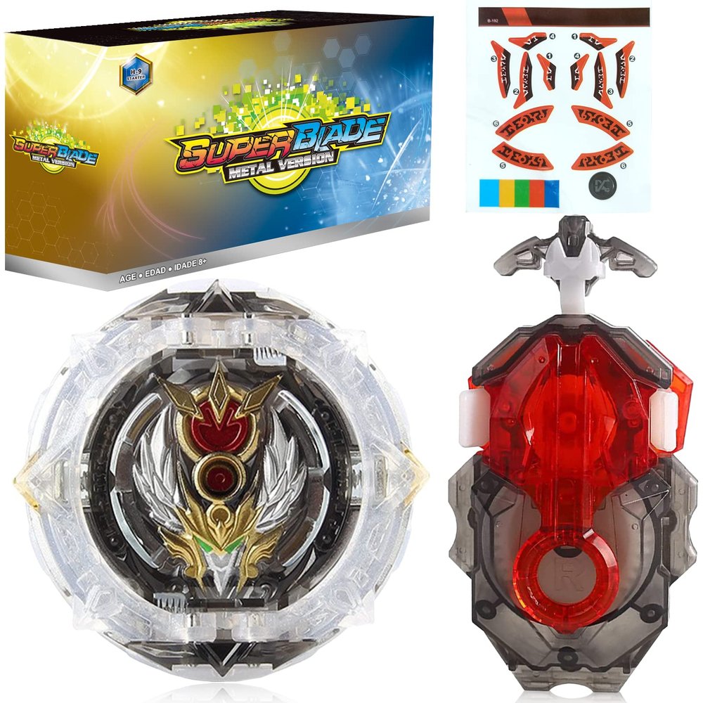 Battling Top Blade Battle Set, B-192 Greatest Raphael Spinning Top Starter Gyro Set with Launchers, Toy Gift for Boys Kids Girls Ages 6+ White