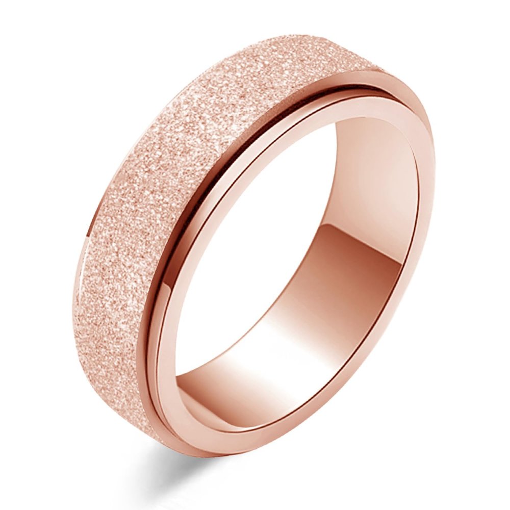 LAOYOU Rose Gold Anxiety Spinner Ring 6MM | Stainless Steel Spinning Rotating Fidget Ring for Women Her Daughter girlfriend, Stress Relief Band, Anti-Anxiety Jewelry Birthday Christmas Gift Size 5