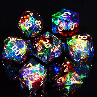 Mini Planet DND Sharp Edge Polyhedral Resin Dungeons and DragonsTable Board Roll Playing Games Handmade Dice Set Peachy Galaxy Aurora