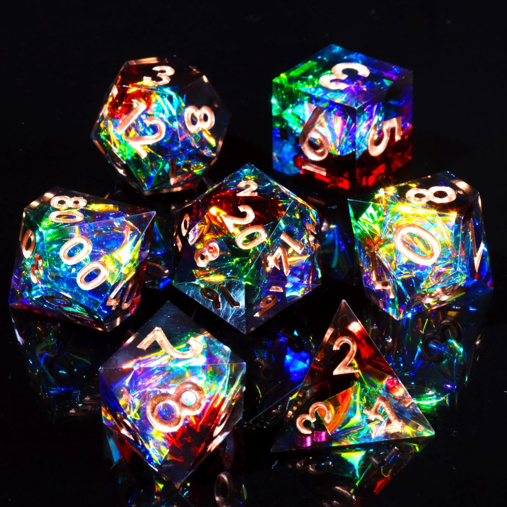 Mini Planet DND Sharp Edge Polyhedral Resin Dungeons and DragonsTable Board Roll Playing Games Handmade Dice Set Peachy Galaxy Aurora