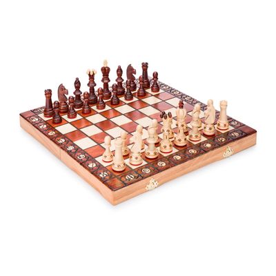 Beautiful Handcrafted Wooden Chess Set with Wooden Board and Handcrafted Chess Pieces - Gift idea Products (14" (36 cm) AMB)