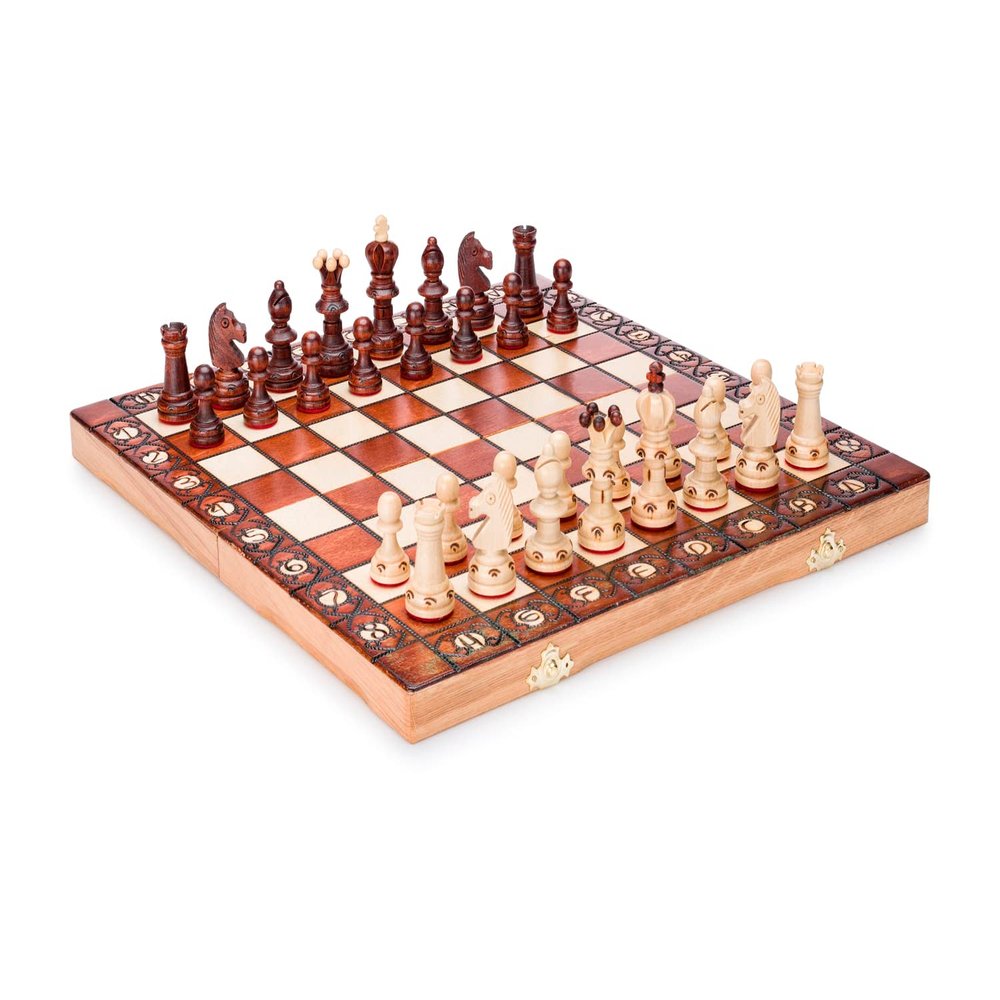 Beautiful Handcrafted Wooden Chess Set with Wooden Board and Handcrafted Chess Pieces - Gift idea Products (14" (36 cm) AMB)