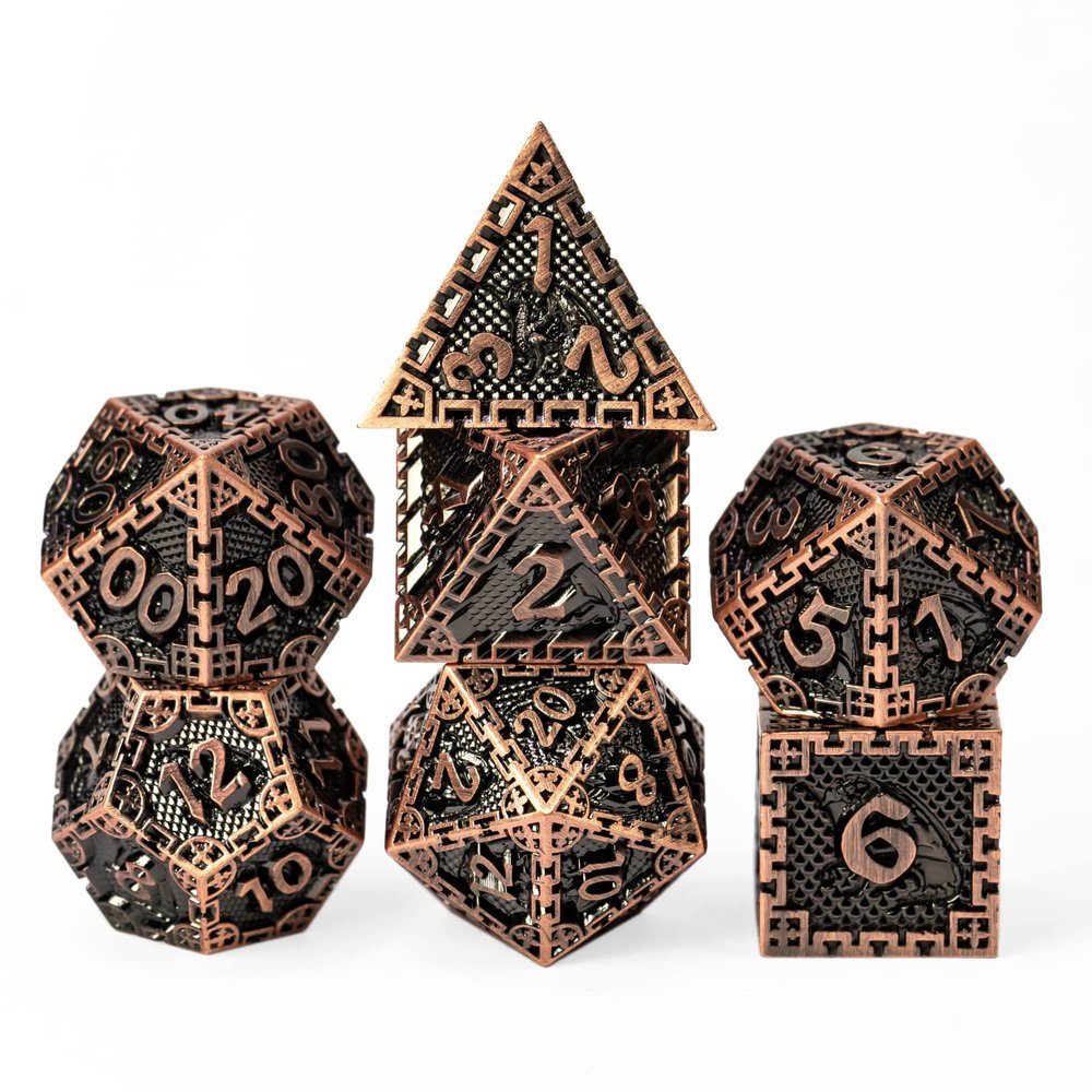 UDIXI 7-Die Metal Dice Set, Polyhedral DND Dice Set for Role Playing Game and Other Tabletop Game (Ancient Copper)