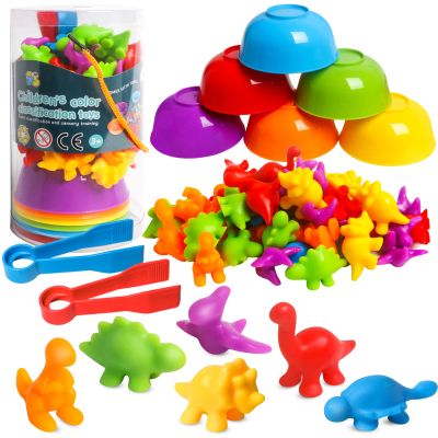 Counting Dinosaur Toys Matching Games with Sorting Bowls Sorting Toy for Toddlers Preschool Learning Activities for Math Color Sensory Montessori Fine Motor Skills for 3 4 5 Years Old Boys Girls