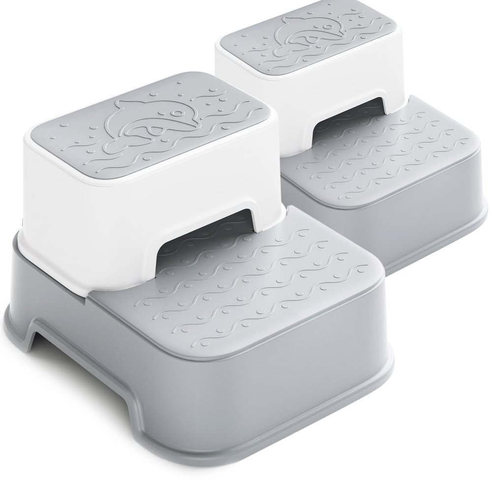 2 Step Stool for Kids (2 Packs),Toddler Stool for Bathroom Sink,Potty Training,Toilet Stool, Slip Resistant(Grey)