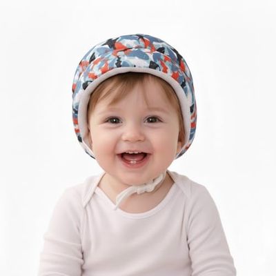 Baby Safety Helmet for Infant Toddler - Adjustable Breathable Head Cushion Bumper Bonnet with Soft Sponge & Knee Pads - Head Protection for Crawling, Walking, Running (Little Cute Shark)