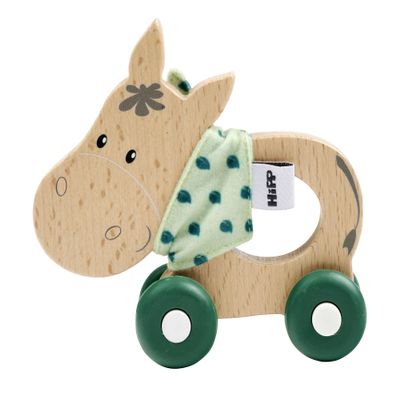 Eichhorn - Baby Hipp Collection - Sliding Donkey with Fabric, Silent Silicone Wheels, 12 cm Long, 100% FSC Certified Beech Wood, Suitable for Children from 1 Year