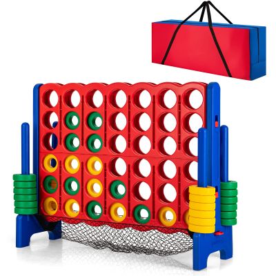 COSTWAY Jumbo 4-to-Score Giant Game Set with Storage Carrying Bag, 4 in A Row for Kids and Adults, Game Set with 42 Jumbo Rings & Quick-Release Slider, Perfect for Family Game