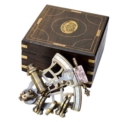 NAUTICAL COLLECTION "J. Scott London 1753 "Replica Nautical Brass Sextant Nautical Vintage Style with 2 telescopes and Wooden Gift Box.