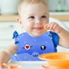 Acorn Baby Silicone Bibs with Food Catcher Pocket - Adjustable Blue Fish Feeding Bibs with Trough for Littles view 4