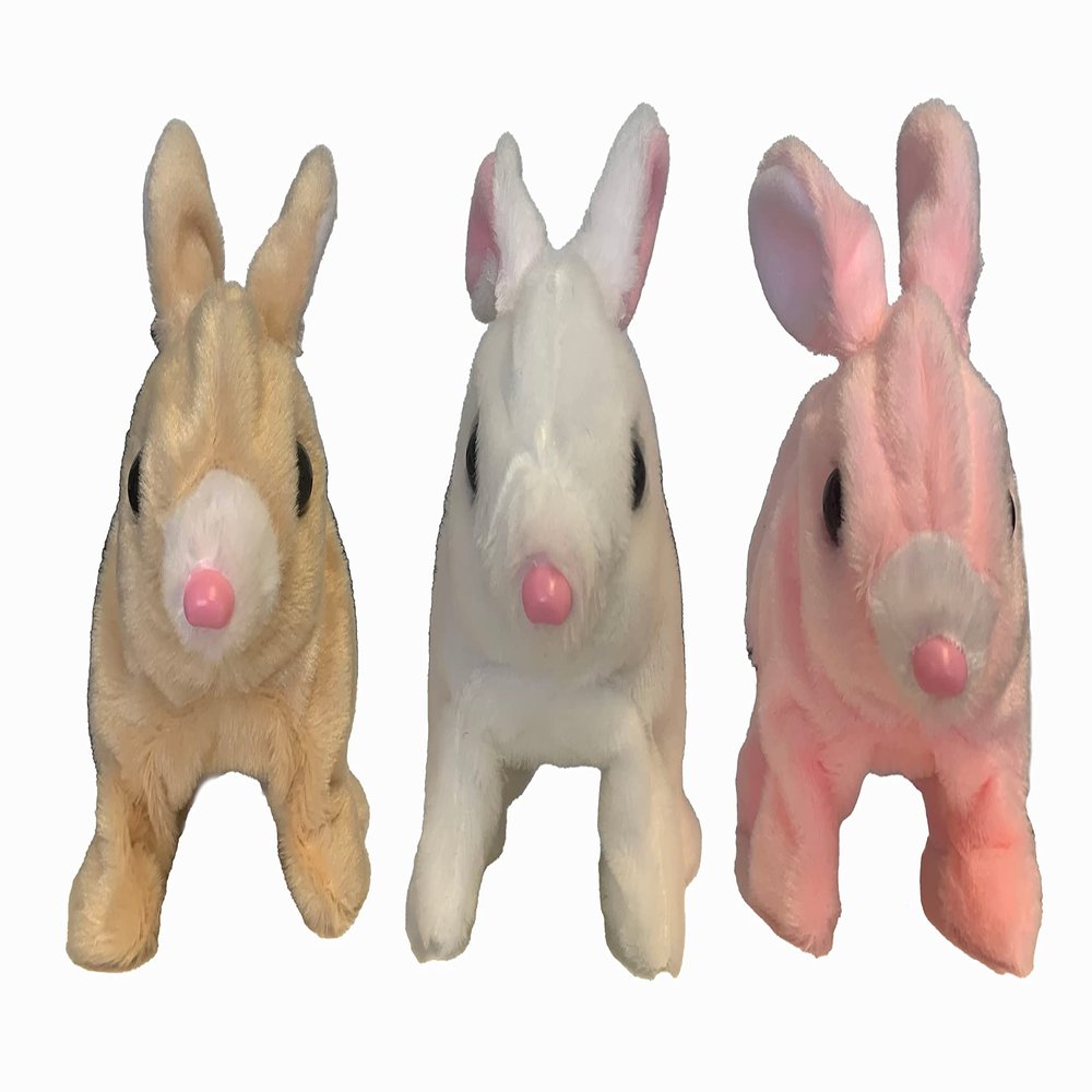 3 Pack Fuzzy Hopping Toy Walking Bunnies with Sound