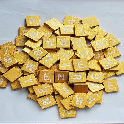 Planet Xpress Wood Letter Tiles Set 100 Tiles ~ Game Replacement, Scrapbooking, Crafts, Messages, Etc. (Metallic Gold, 100 Tiles)