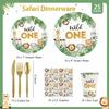 175 Pcs Wild One Birthday Decorations Plates Set 25 Guests, Safari Jungle Baby Shower Theme Paper Plates Napkins Cups Cutlery Set Boys First 1st Party Supplies view 4