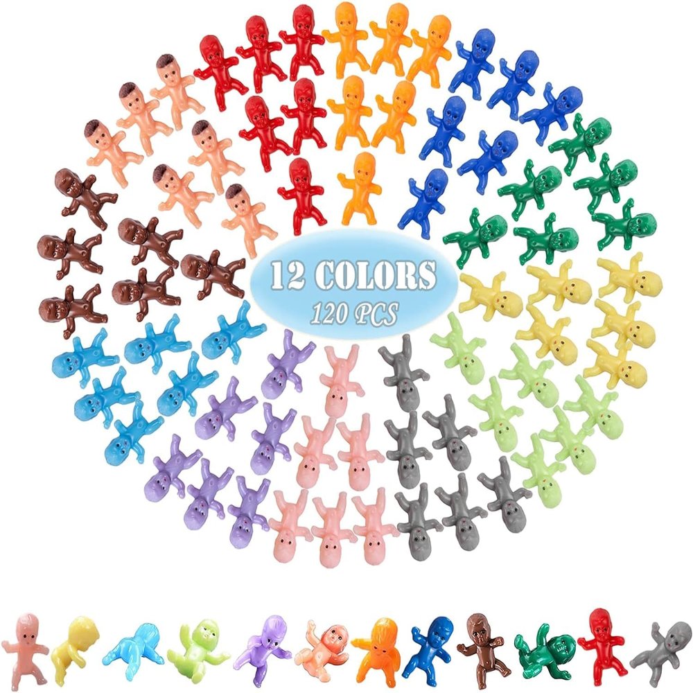 ZYFLSQ 120 Mini Plastic Babies, 12 Colors Tiny Figurines 1 Inch Mardi Gras King Cake Bulk, Fun for King Cake & Ice Cubes Baby Shower Game