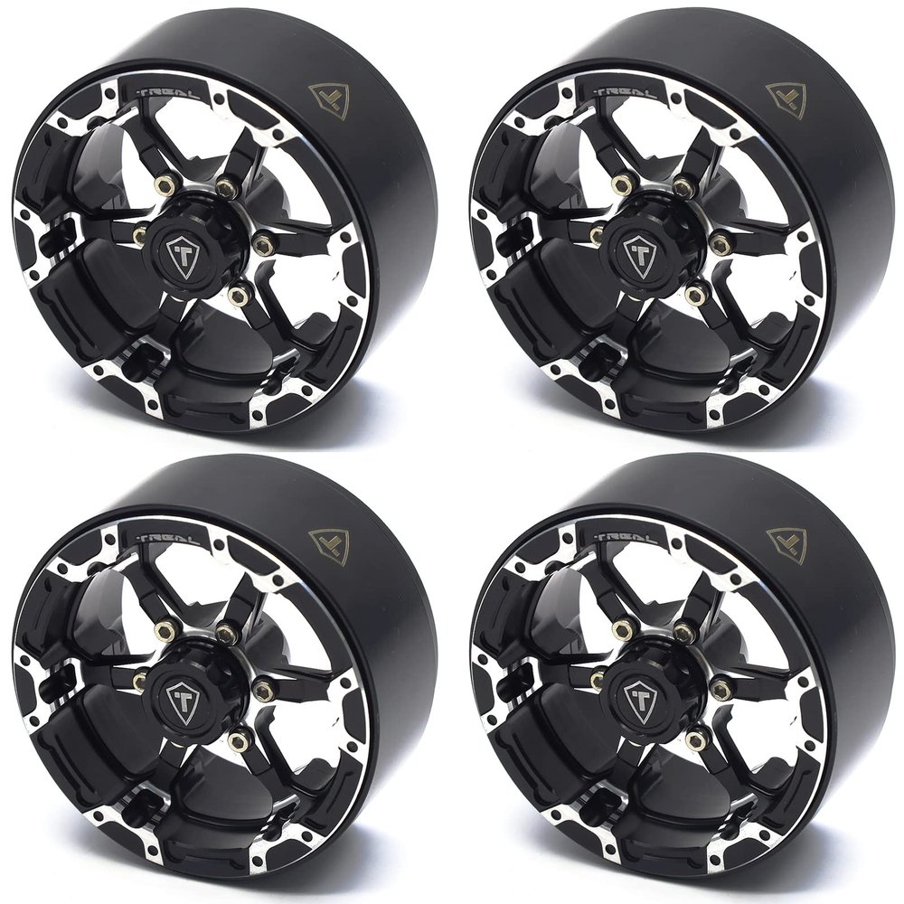 TREAL 1.9 Beadlock Wheels, Six-Spoke Aluminum 1.9'' Crawler Wheel Heavy Weight Upgrades for 1:10 H10 SCX10 III SCX10 II TRX4 Gen8 and More(Black)
