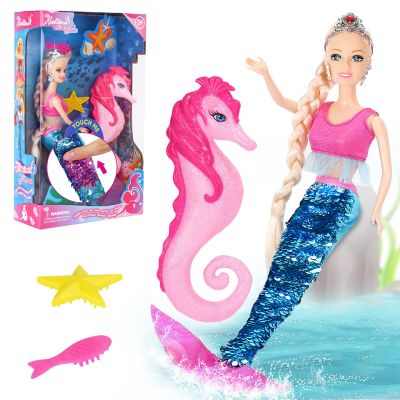 Bettina Princess Doll & Seahorse Set, Color Change Tail, 11.5 Inch Mermaid Doll, Toys for Girls & Kids