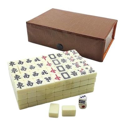 Aispring Chinese Mahjong Game Set - 144 White Engraved Mini Tiles for Family Gathering | Portable Mah-Jongg Travel Set for Party Family Leisure Time