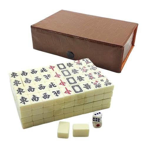Aispring Chinese Mahjong Game Set - 144 White Engraved Mini Tiles for Family Gathering | Portable Mah-Jongg Travel Set for Party Family Leisure Time