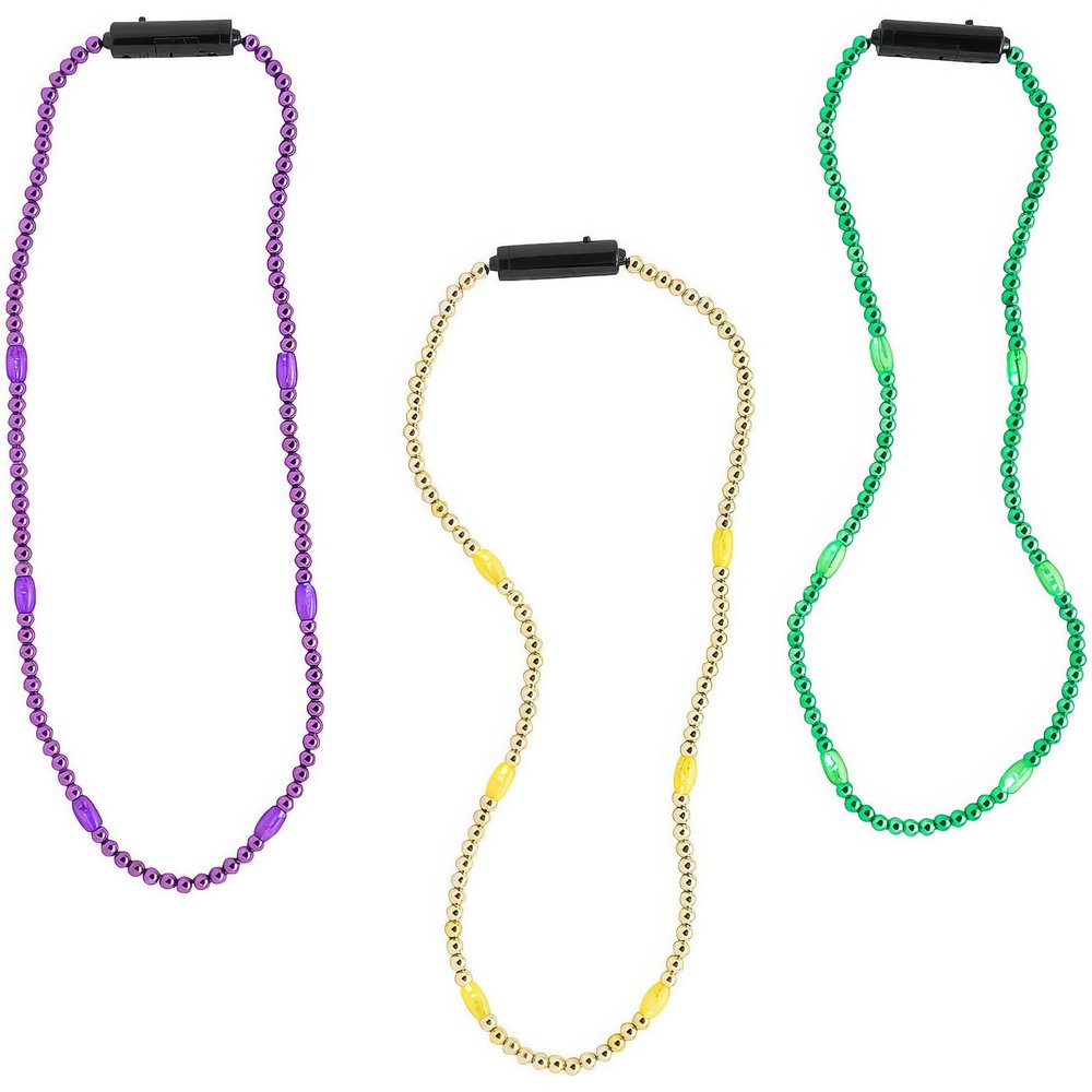 Fun Express Light-Up Mardi Gras Beaded Necklaces, 6 Pieces