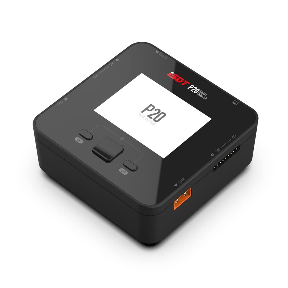 ISDT P20 Lipo Battery Charger DC 500WX2 20A Discharger 15WX2, RC Car Battery Charger for 1-6S Life/LiIon/LiHv/Pb/NiMH/Cd Battery RC Charger with Synchronous Parallel Charging 800W Max