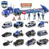 Oriate Diecast Police Rescue City S.W.A.T. Car Toys Set w/Heavy Duty Trailer Patrol, 13PCS Alloy Mini Police Vehicles Transport Trailer, Road Signs and Birthday Cake Topper Stickers for Kids view 1
