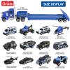 Oriate Diecast Police Rescue City S.W.A.T. Car Toys Set w/Heavy Duty Trailer Patrol, 13PCS Alloy Mini Police Vehicles Transport Trailer, Road Signs and Birthday Cake Topper Stickers for Kids view 3
