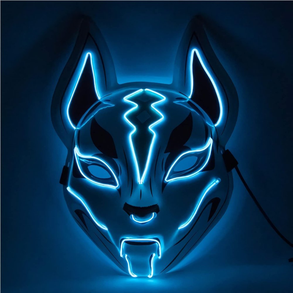 VICKYPOP Fox Cosplay Mask, Halloween LED Mask Party Props (Blue)