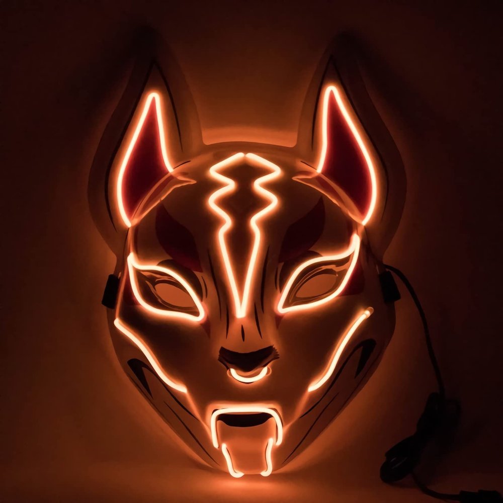 VICKYPOP Fox Cosplay Mask, Halloween LED Mask Party Props (Orange)